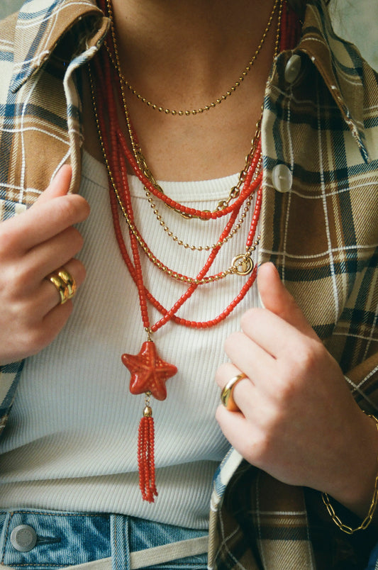 Coral Tassel Necklace